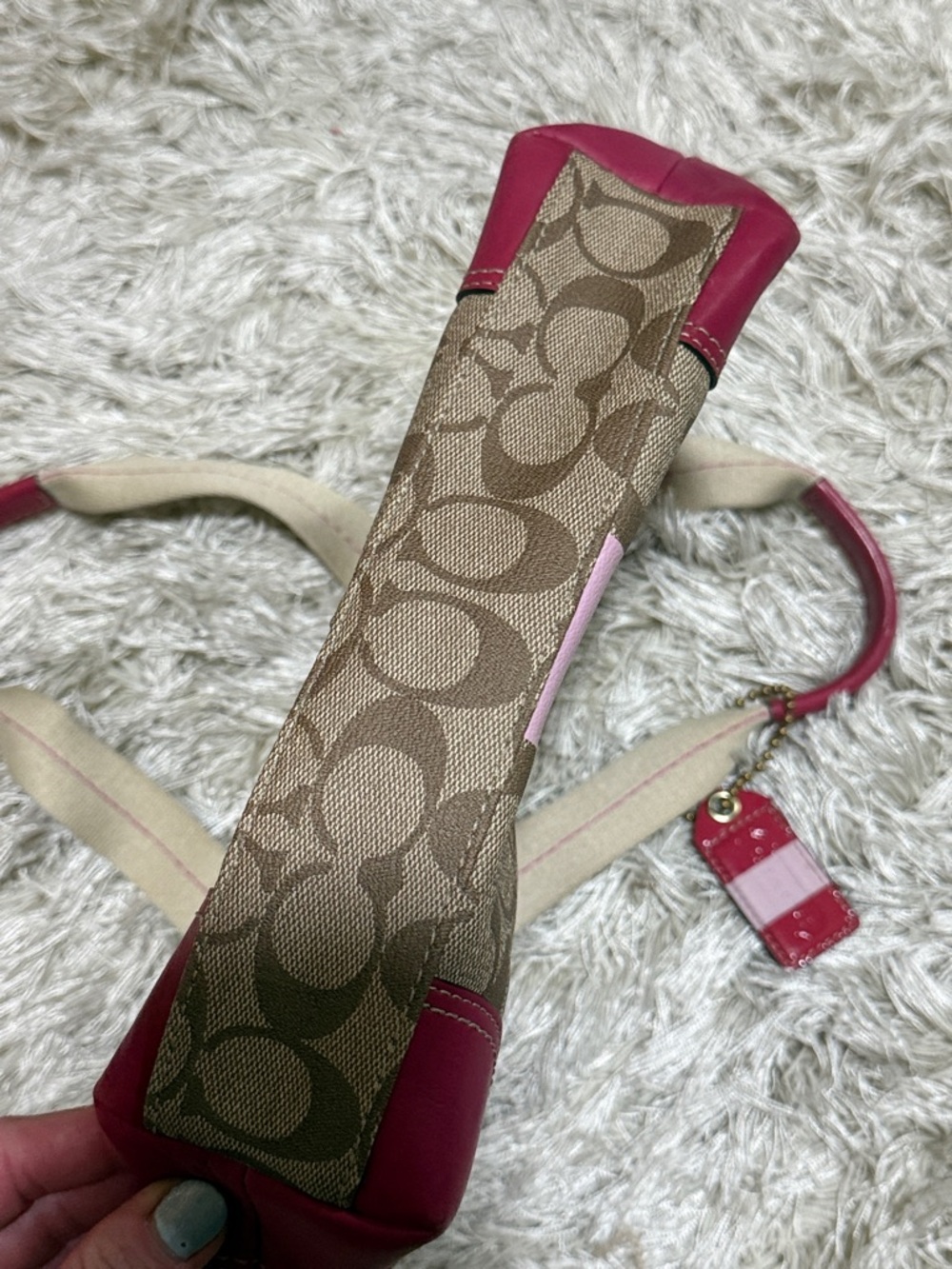 Coach Beige Signature Canvas Tote with Pink Trim - Picture 6 of 6